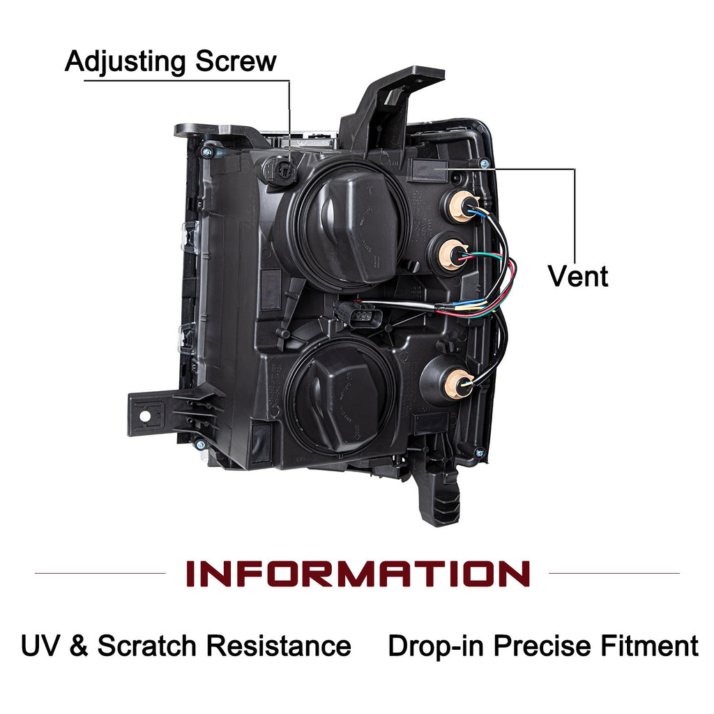 Black Headlights For 2014-2015 Chevy Silverado 1500 Headlamps Assembly Sets