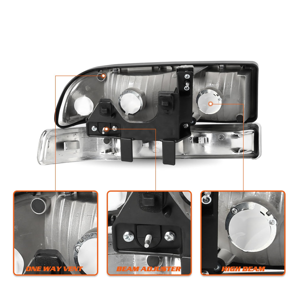 Black Headlights Bumper Headlamps For 1998-2005 CHEVY S10 BLAZER Assembly Sets