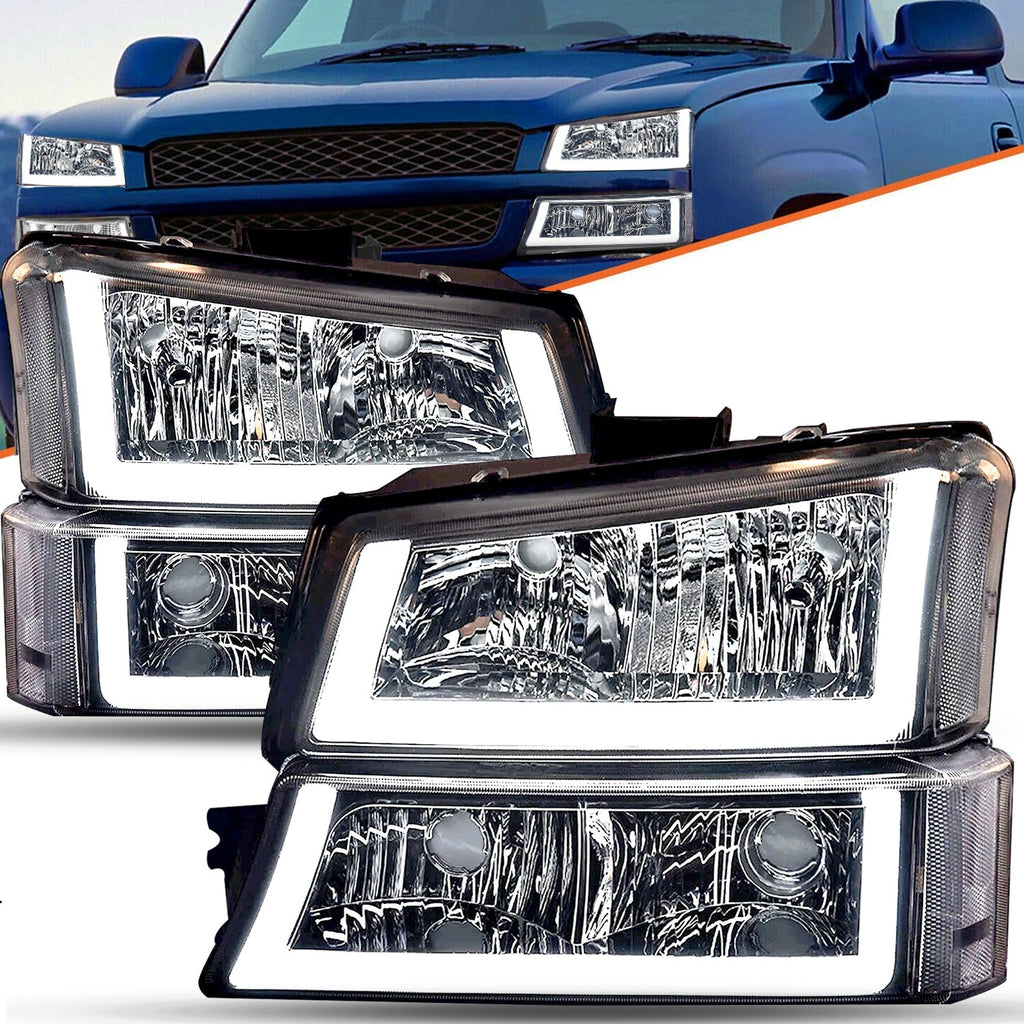 Pair For 2003-2006 Chevy Silverado1500-3500 Chrome Headlights Headlamp w/LED DRL