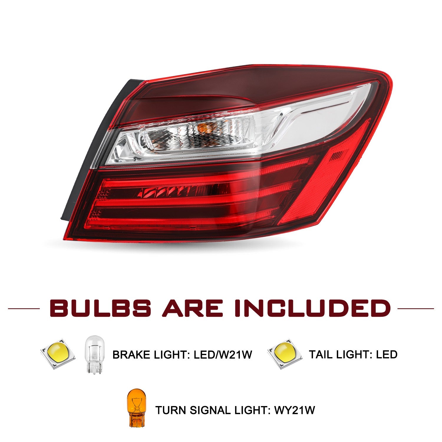 For 2016-2017 Honda Accord Rear Outer Passenger Side Tail Light Brake Lamp