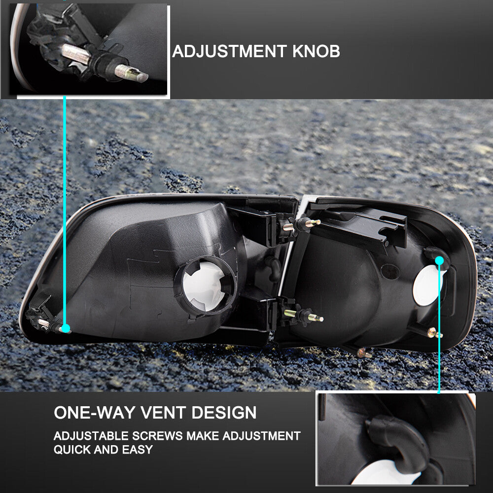 For 1997-2003 Ford F150 97-02 Expedition Black Housing Amber Headlights Assembly