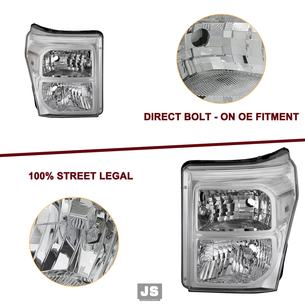 FOR 11-16 FORD F250 F350 SUPER DUTY CHROME HOUSING CLEAR CORNER HEADLIGHT LAMPS