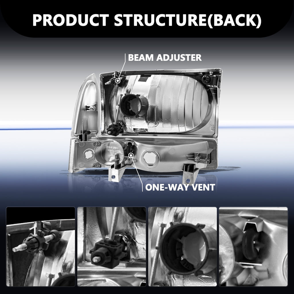 FOR 99-04 FORD F250 F350 SUPER DUTY BLACK HOUSING CLEAR CORNER HEADLIGHT LAMPS