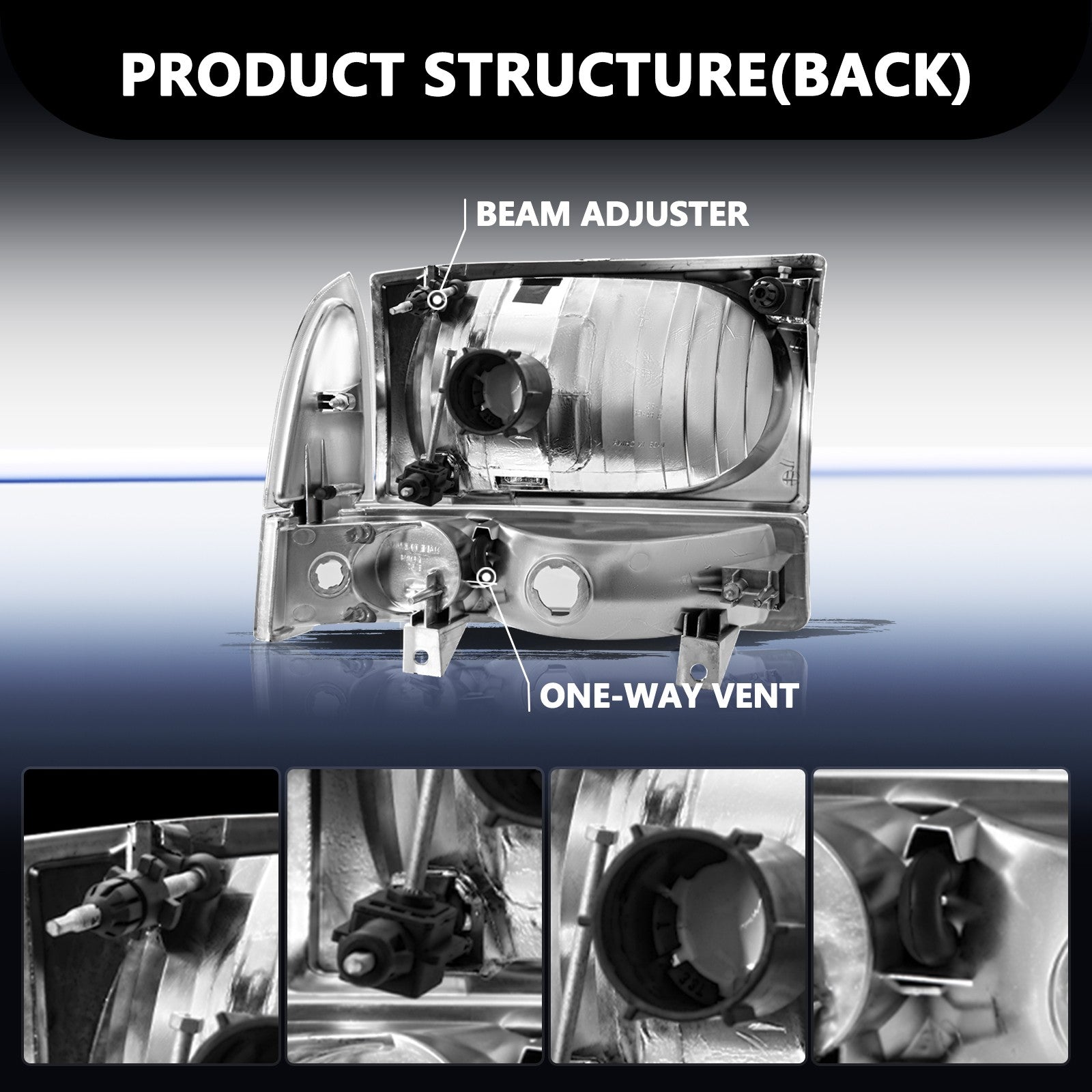 FOR 99-04 FORD F250 F350 SUPER DUTY BLACK HOUSING CLEAR CORNER HEADLIGHT LAMPS