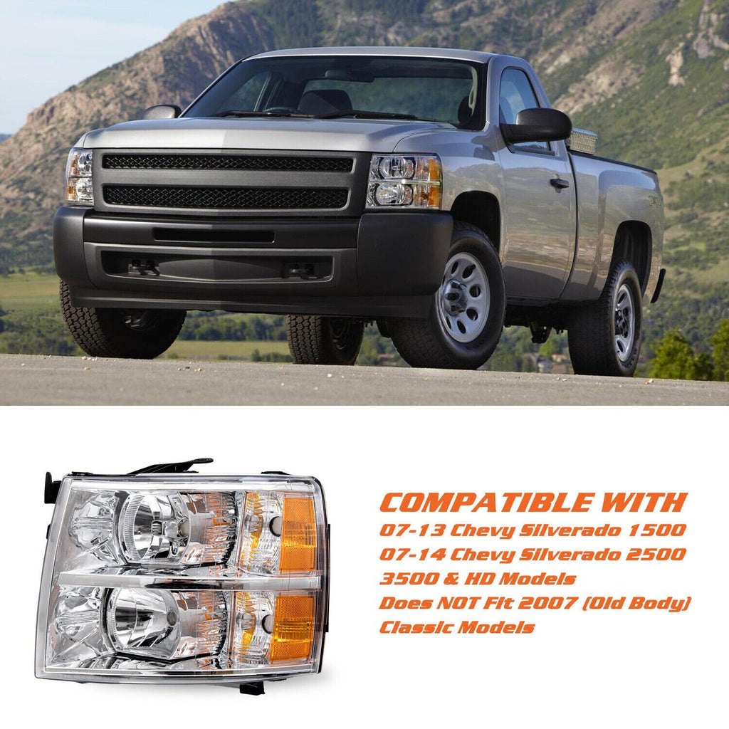 Chrome Headlights Assembly For 2007-2014 Chevy Silverado 1500 2500HD Left Driver