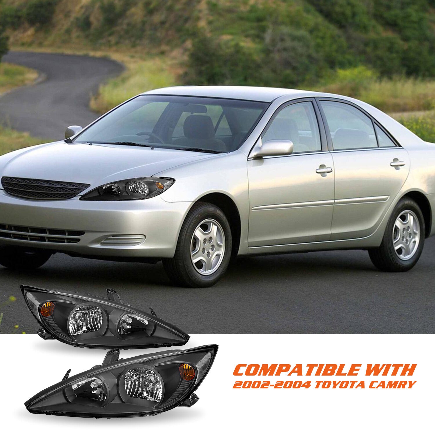Black Clear Reflector Headlights Lamps Assembly LH RH For 2002-2004 Toyota Camry