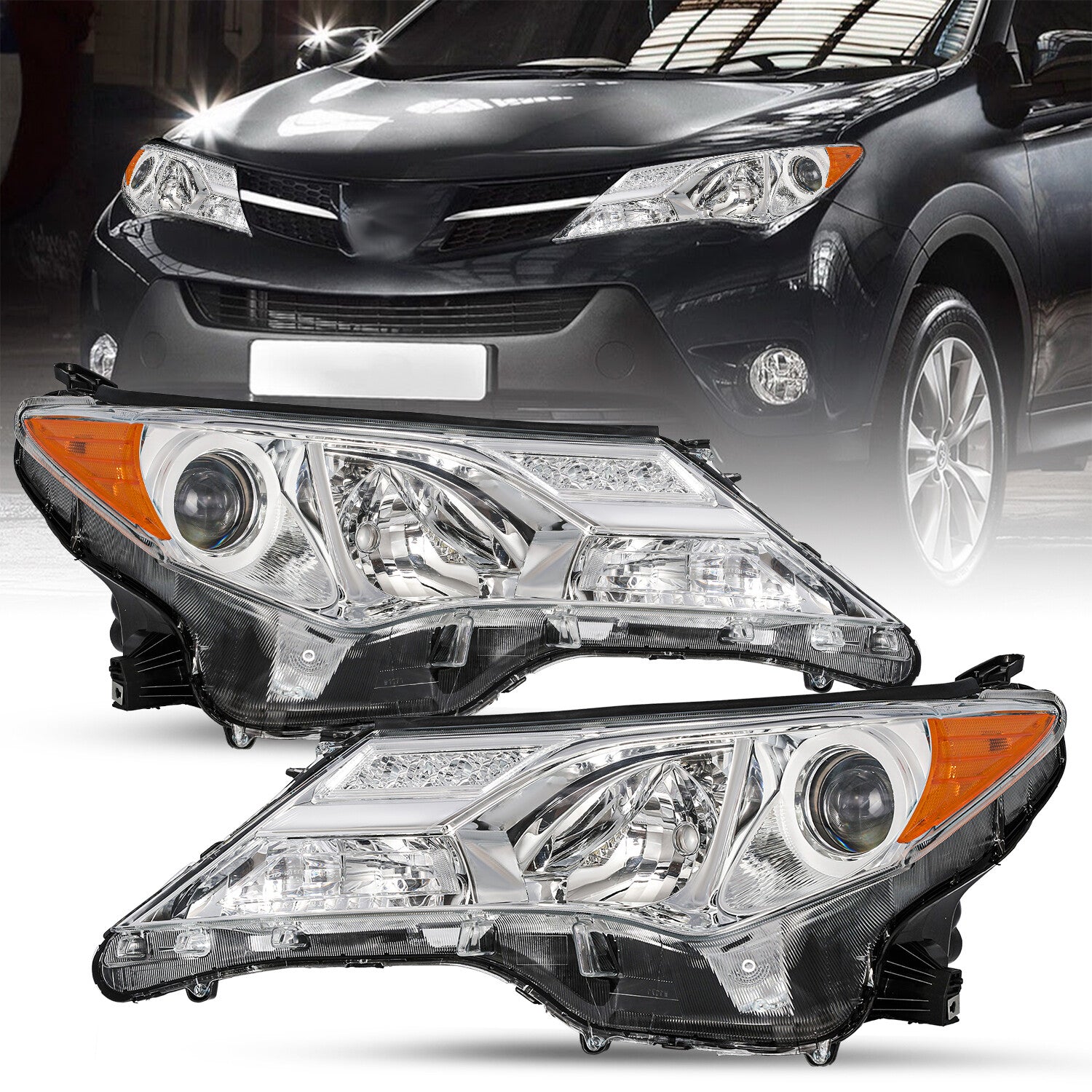 For 2013 2014 2015 Toyota RAV4 RAV-4 Headlights Assembly Pair Set LH+RH