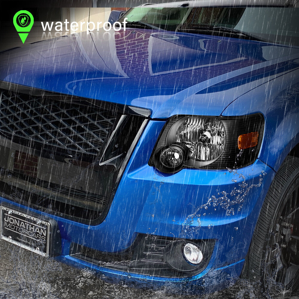 2006-2010 Ford Explorer Black Housing Headlights Replacement lamps Pair W/Bulb