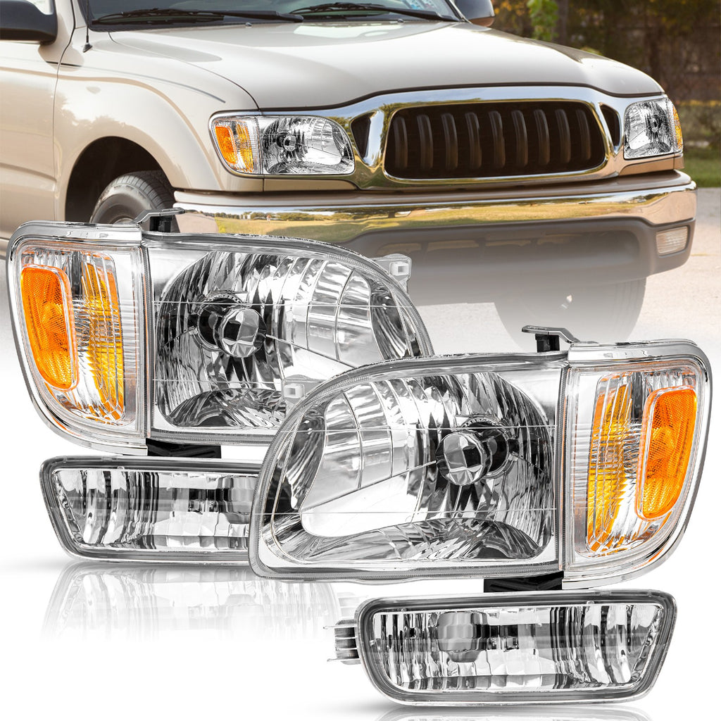 For 2001-2004 Toyota Tacoma Chrome Headlights Clear Corner Lamps + Bumper Lights