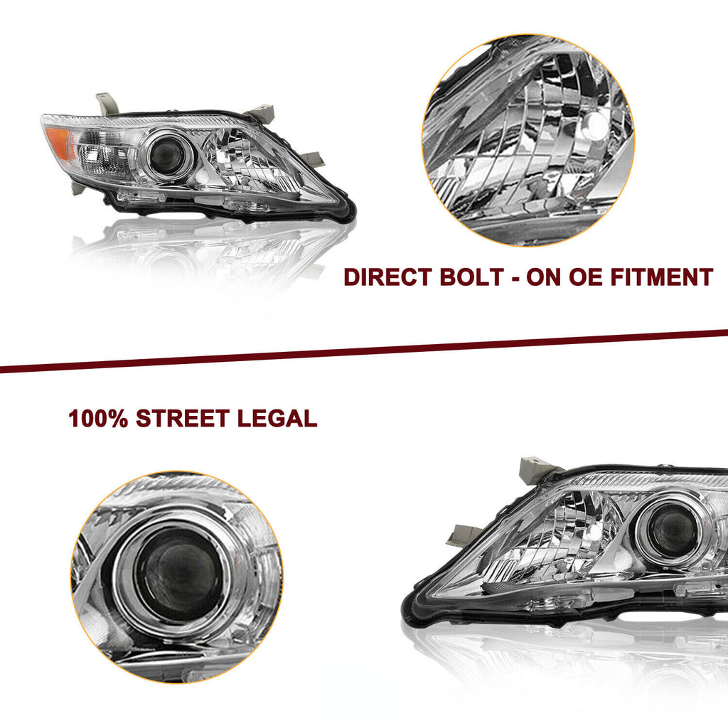 For 2010-2011 Toyota Camry Sedan Chrome Headlights Amber Headlights Lamps L+R