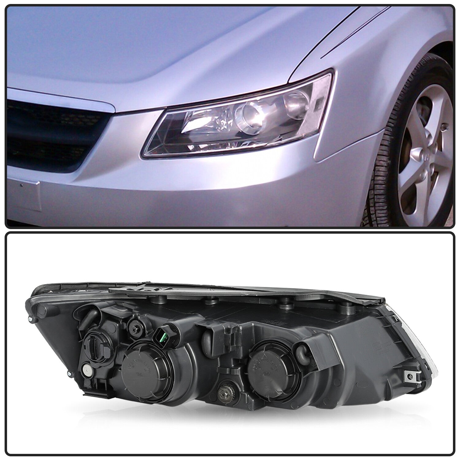 For 06-08 Hyundai Sonata Left & Right Black Pairs Headlights Assembly Headlamps