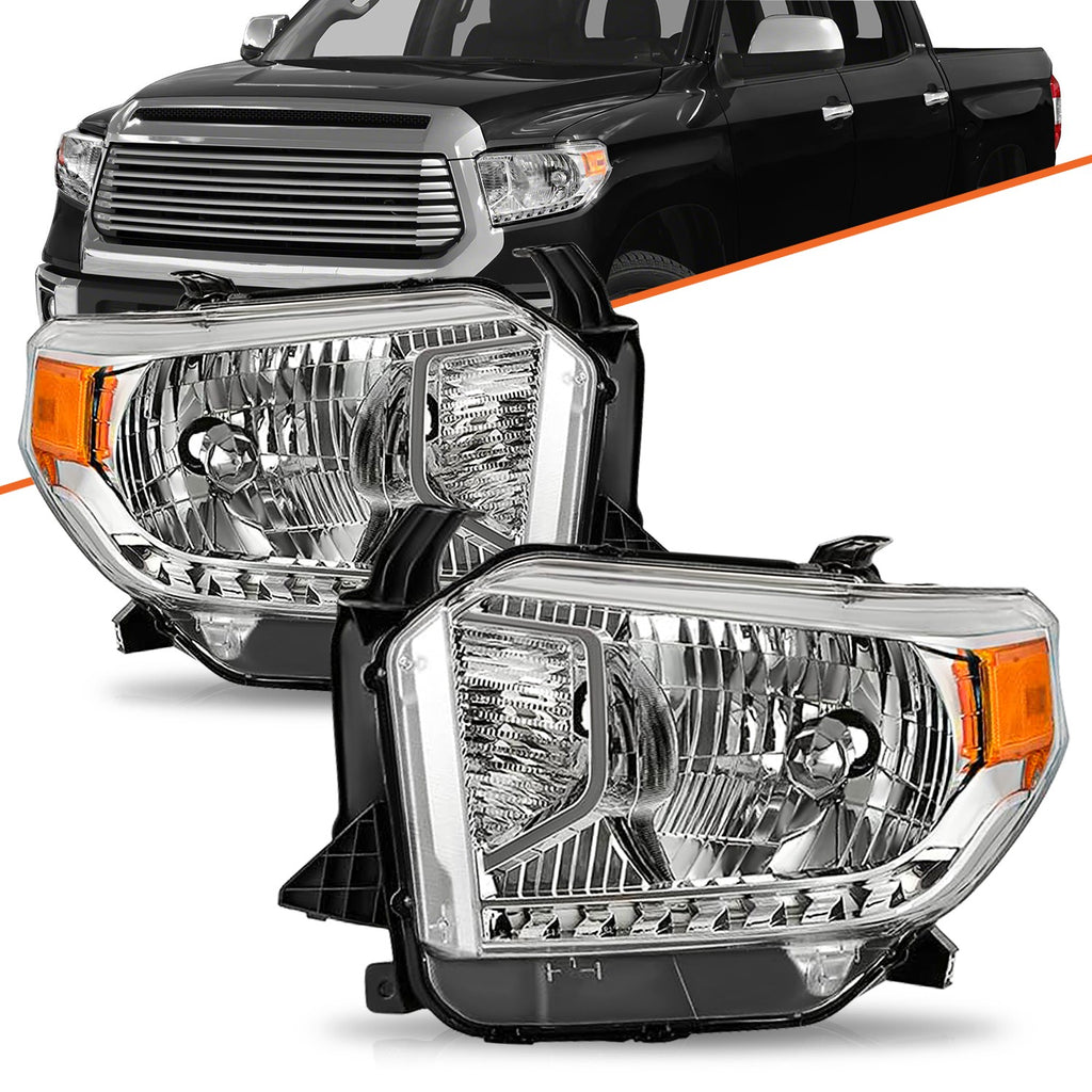 For 2014-2017 Toyota Tundra Headlight Pair Chrome With Level Adjuster 2Pc Set