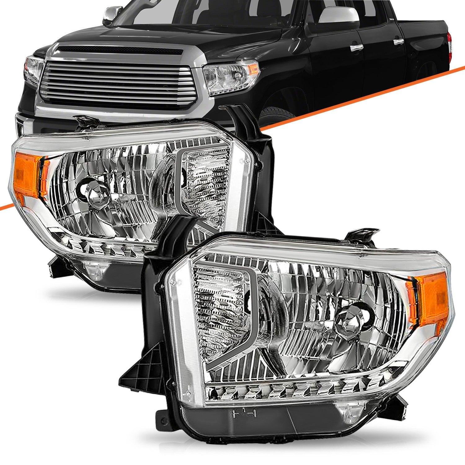 For 2014-2017 Toyota Tundra Headlight Pair Chrome With Level Adjuster 2Pc Set