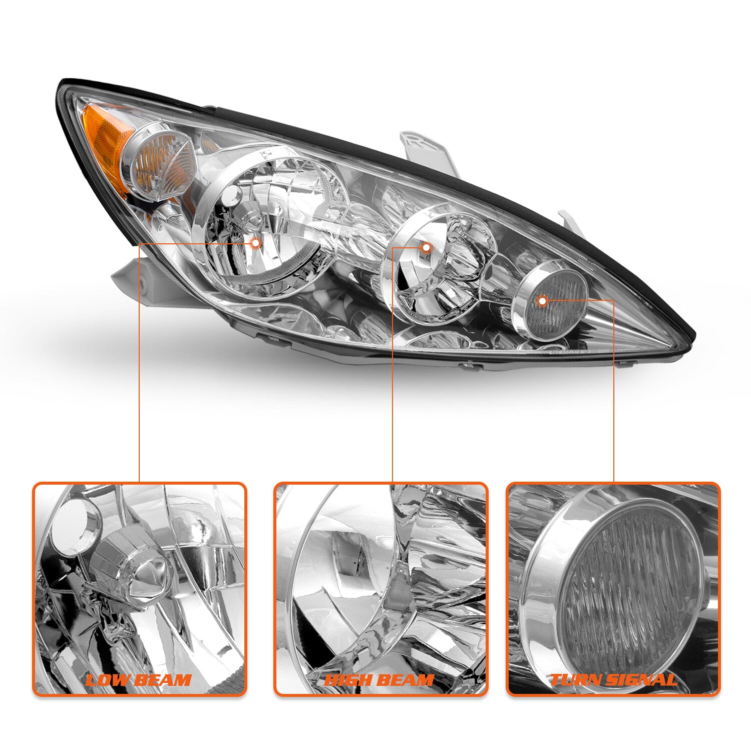For 2005-2006 Toyota Camry Assembly Headlight Chrome Amber Headlamps 05-06 Pairs