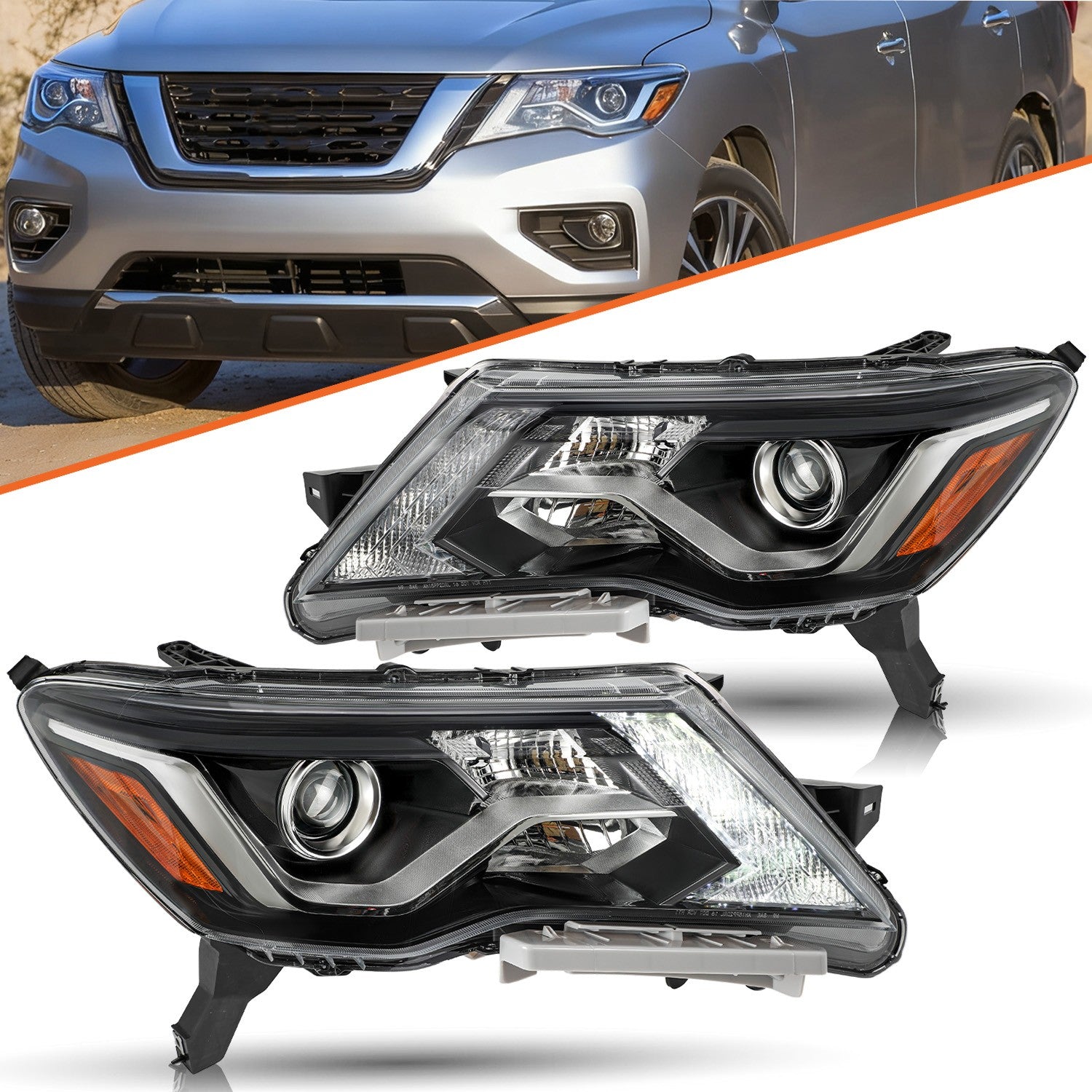 For 2017-2020 Nissan Pathfinder Halogen w/LED DRL Headlights Assembly Headlamps