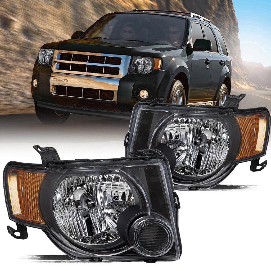 For 2008 2009 2010 2011 2012 Ford Escape SUV Headlights Lamps Assembly Pair