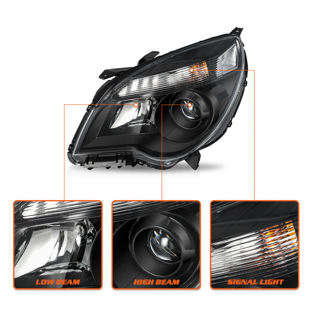 for 2010-2015 Chevy Equinox Projector Halogen Black Headlight Left+Right w/Bulbs