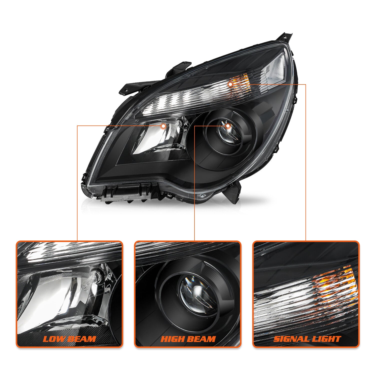 for 2010-2015 Chevy Equinox Projector Halogen Black Headlight Left+Right w/Bulbs