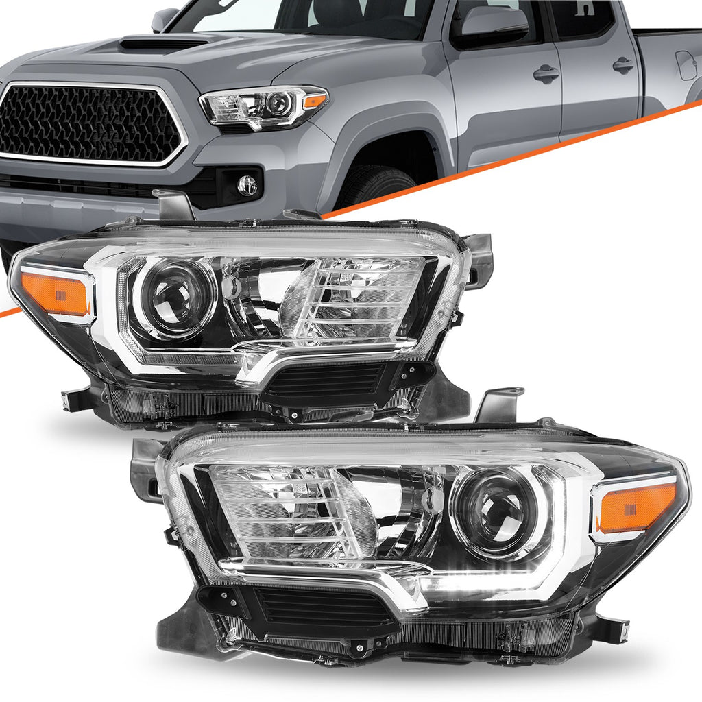 For 2016-2022 Toyota Tacoma w/ LED DRL Chrome Halogen Headlights Headlamps L+R