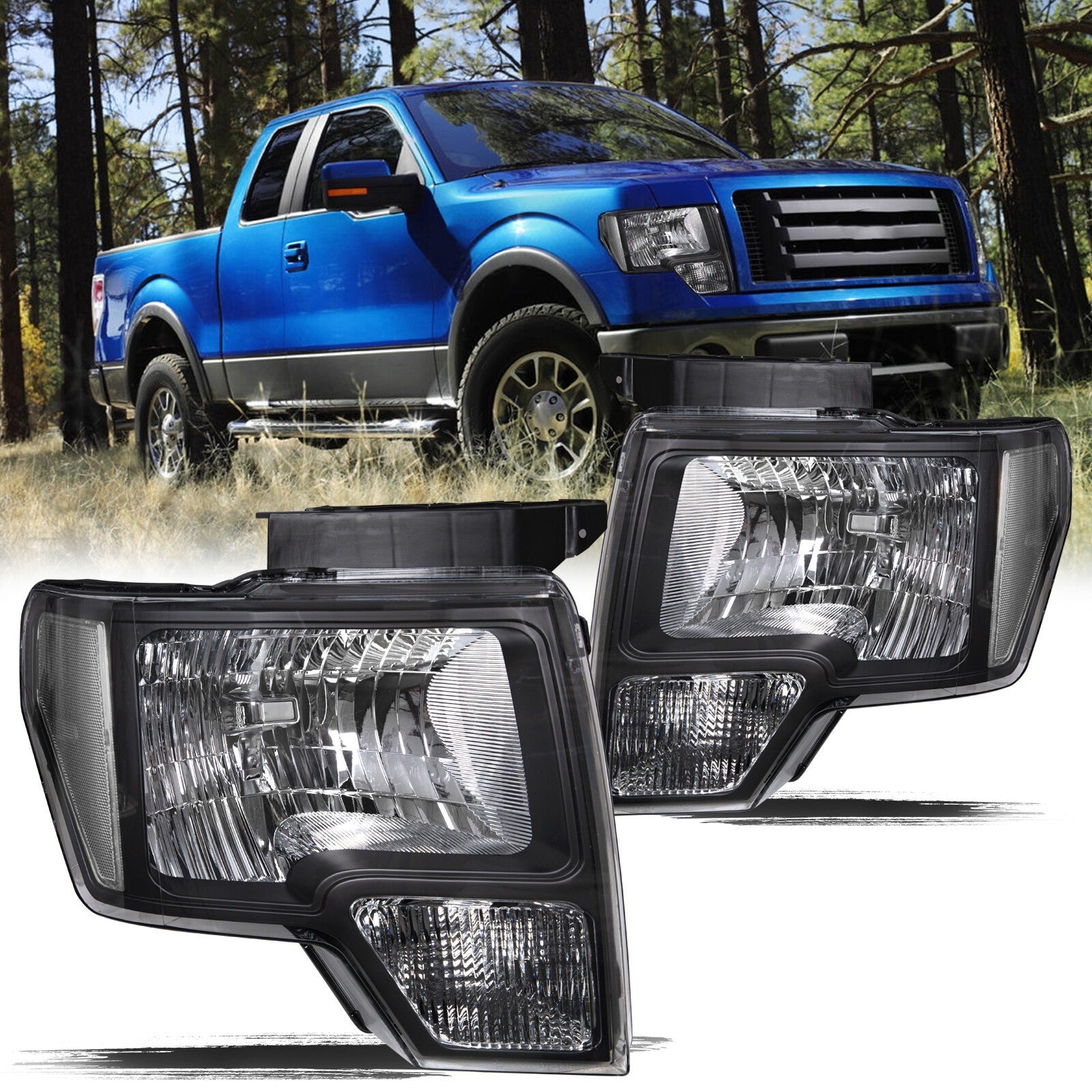 For 2009 2010 2011 2012 2013 2014 Ford F-150 F150 Pickup Headlights Pair