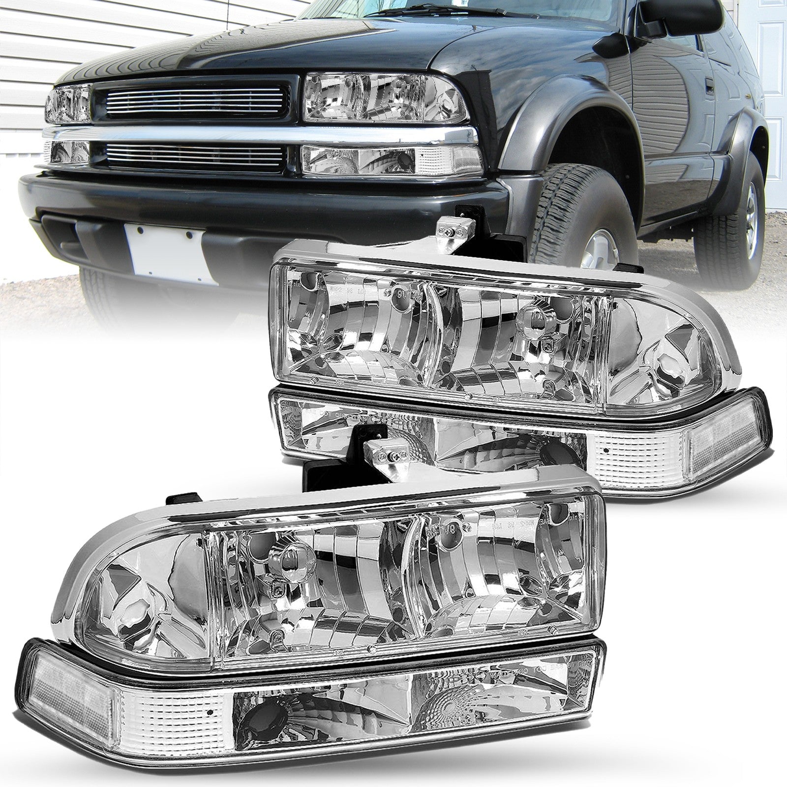 For 1998-2004 Chevy S10 Pickup Blazer Headlights Bumper Lamps Left&Right Side