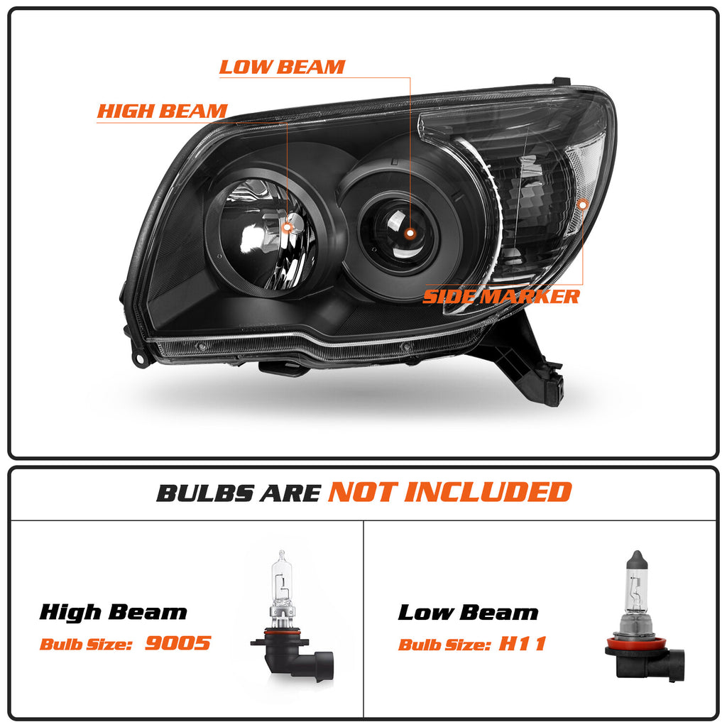 For 2006-2009 Toyota 4Runner Black Headlights Assembly Clear Corner Lamps L+R