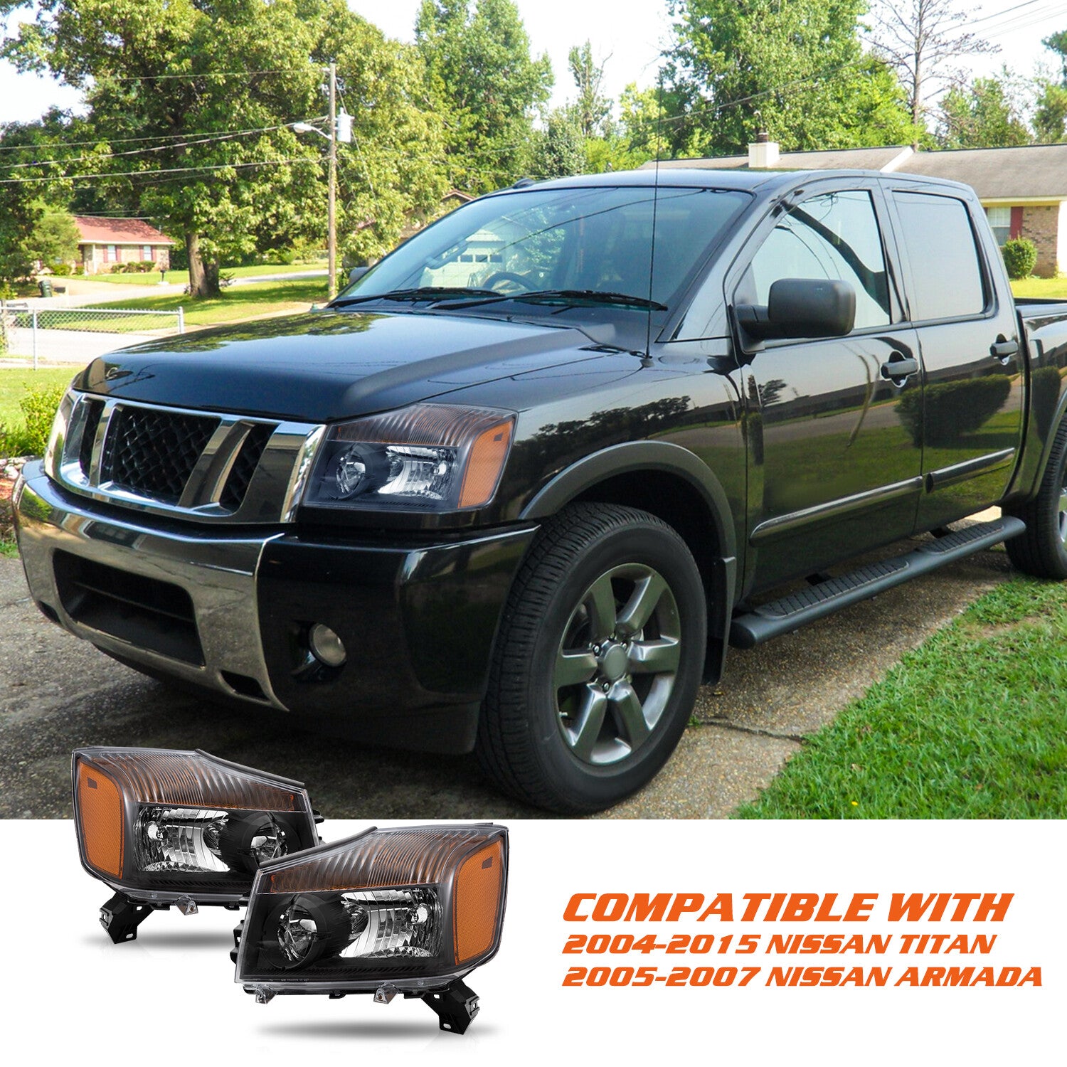 For 2004-2015 Nissan Titan 2004-2007 Armada Black Headlights Amber Corner Lamps