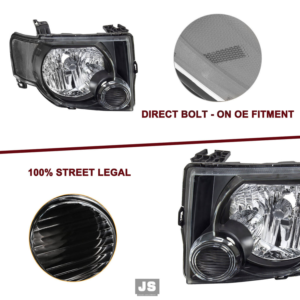 For 2008-2012 Ford Escape SUV Black Headlights Headlamps Pair LH+RH