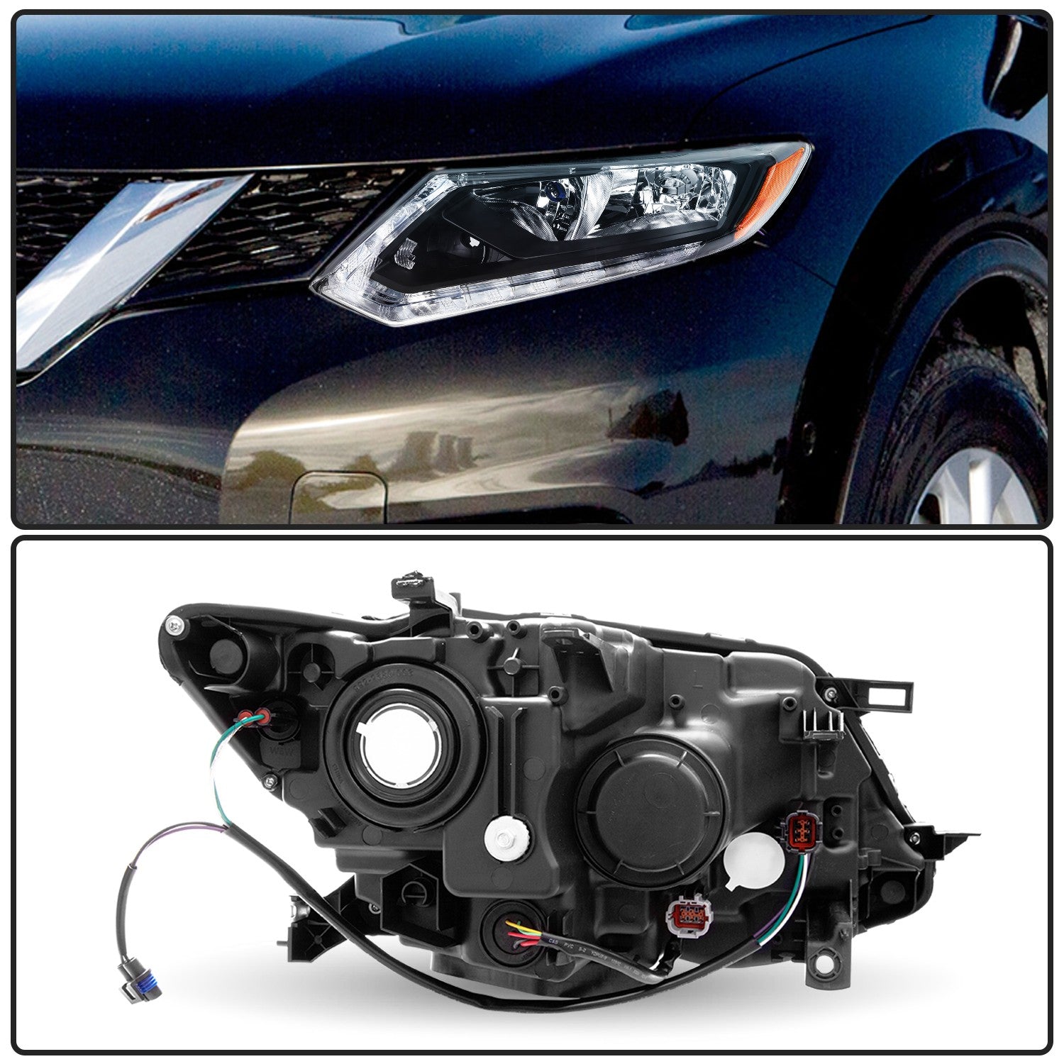 For 2014 2015 2016 Nissan Rogue Halogen Headlights Assembly Headlamps Left+Right