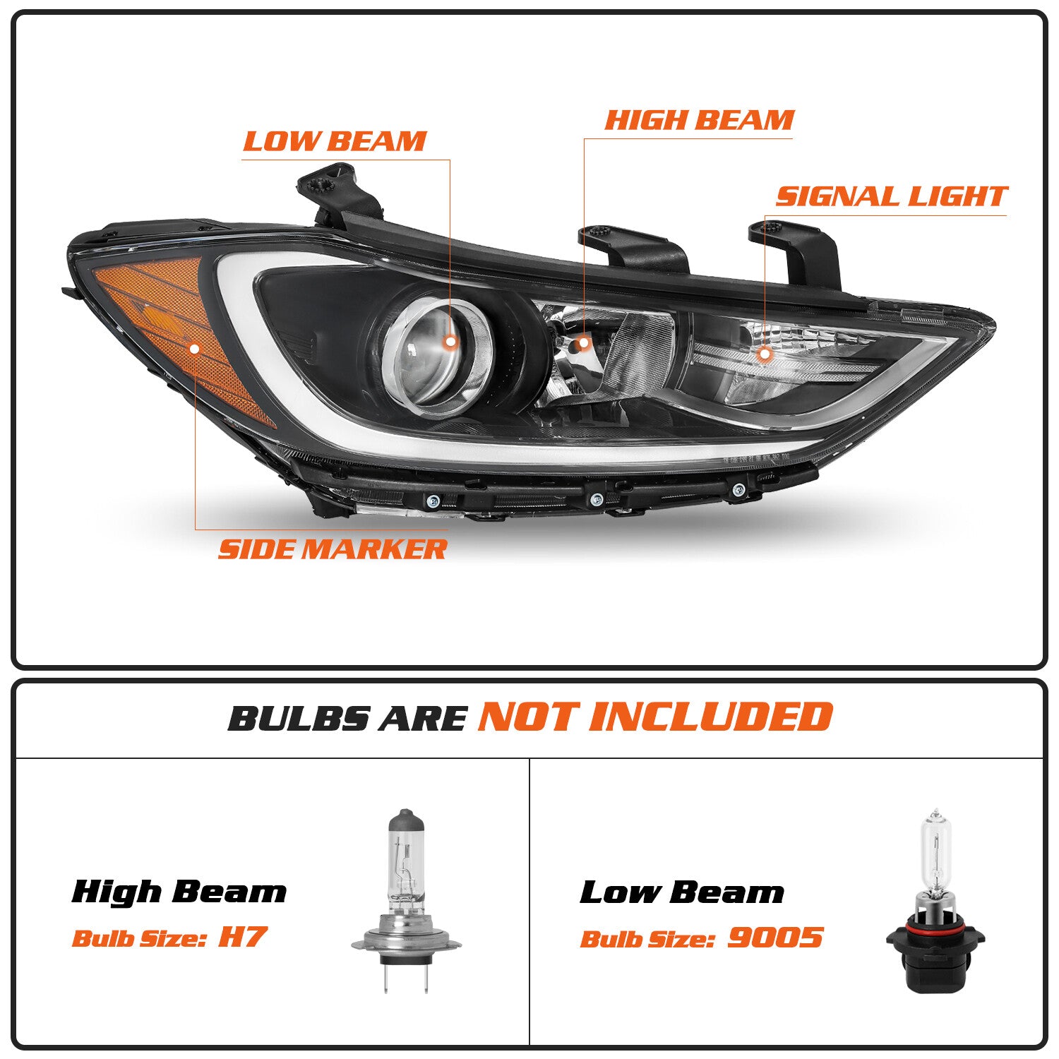 For 2017 2018 Hyundai Elantra Halogen Projector Headlights Right Side 92102F3000