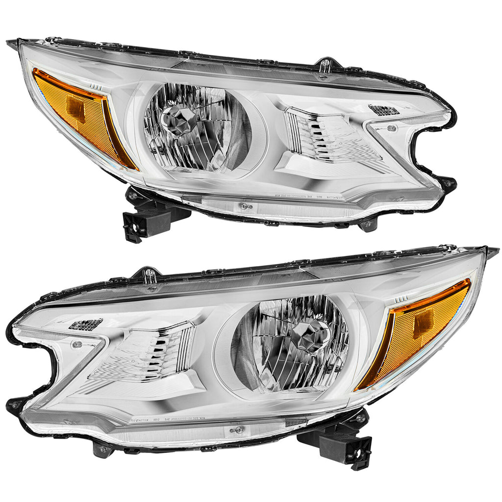 For 2012 2013 2014 Honda CR-V Chrome Headlights Assembly Amber Corner Lamps Pair