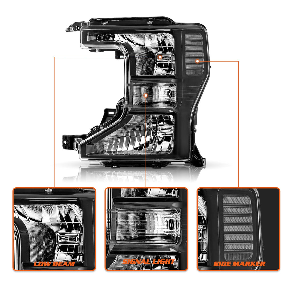 Halogen Headlights Black Left+Right For 2020-2022 Ford F250 F350 SuperDuty