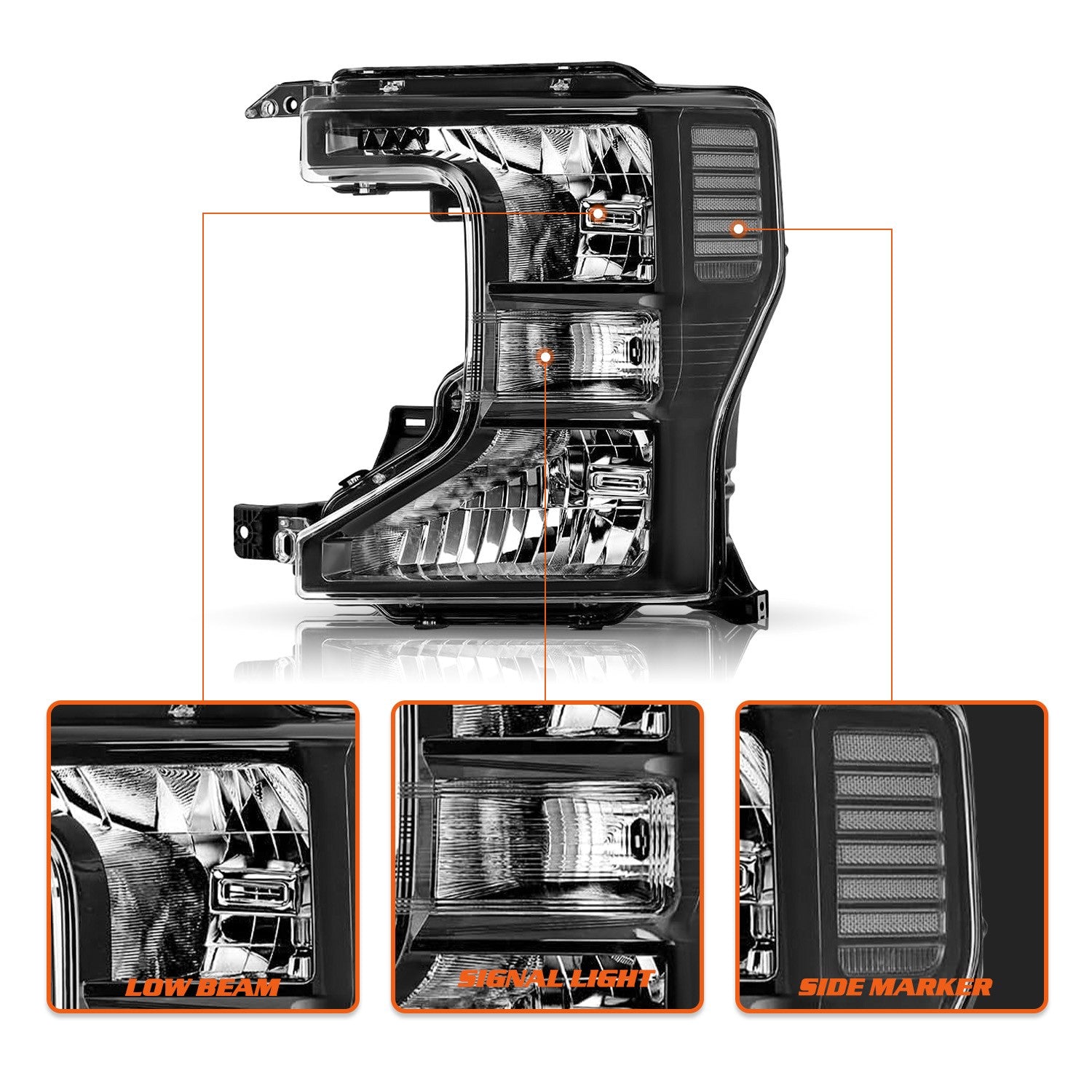Halogen Headlights Black Left+Right For 2020-2022 Ford F250 F350 SuperDuty