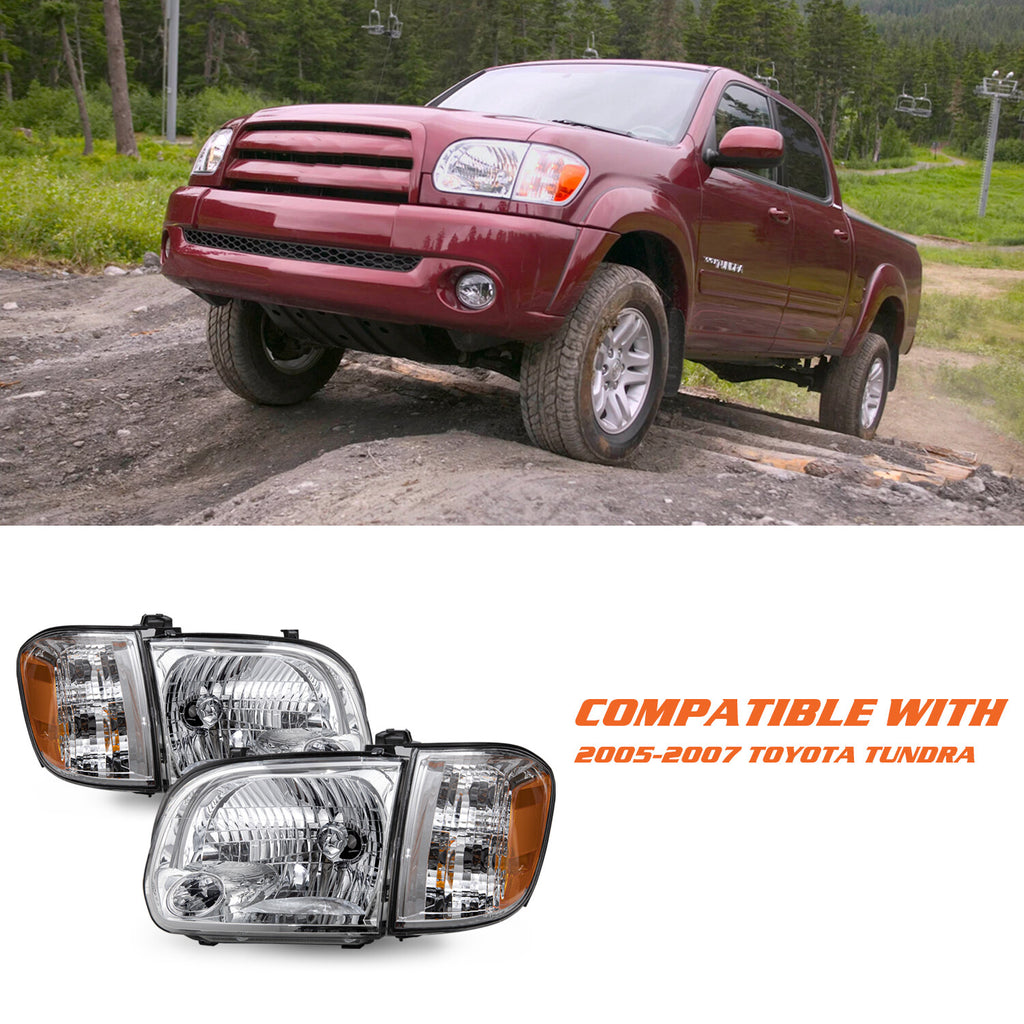 For 2005 2006 Toyota Tundra 05-07 Sequoia Chrome Headlights Assembly Lamps Pair