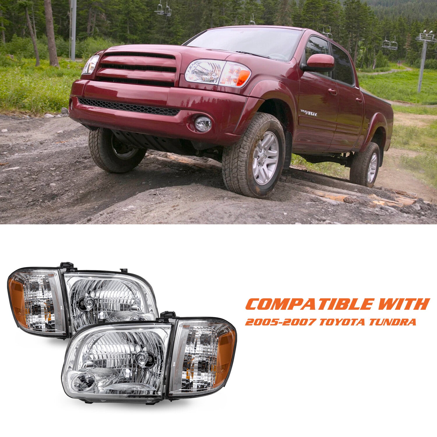 For 2005 2006 Toyota Tundra 05-07 Sequoia Chrome Headlights Assembly Lamps Pair