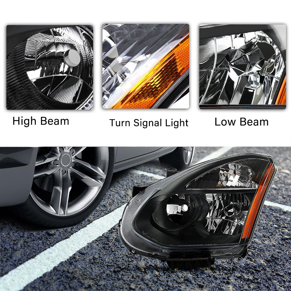 Headlights Assembly For 2008-2013 Nissan Rogue Black Headlamps Lights Left+Right