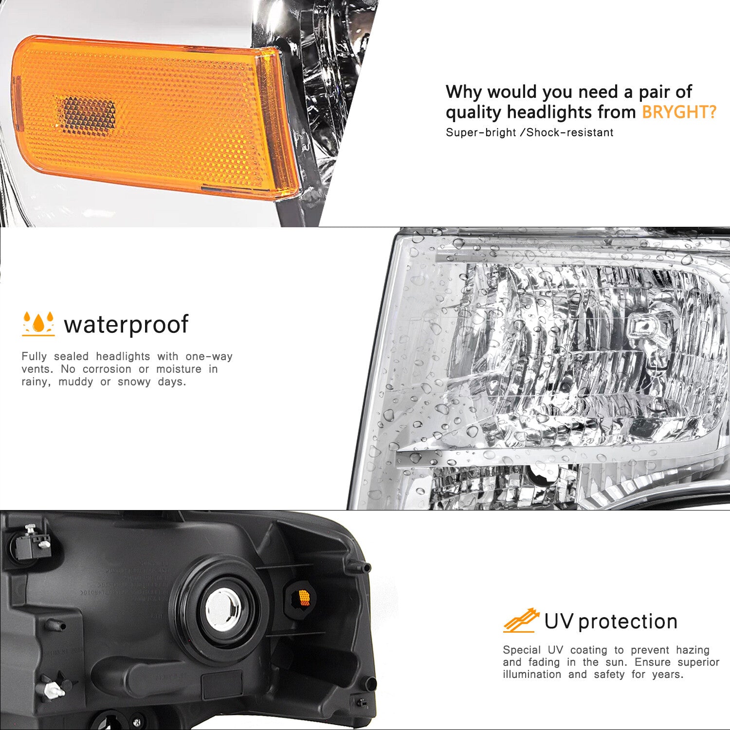 For 2007-2014 Ford Expedition Chrome Housing Amber Corner Headlight Replacement