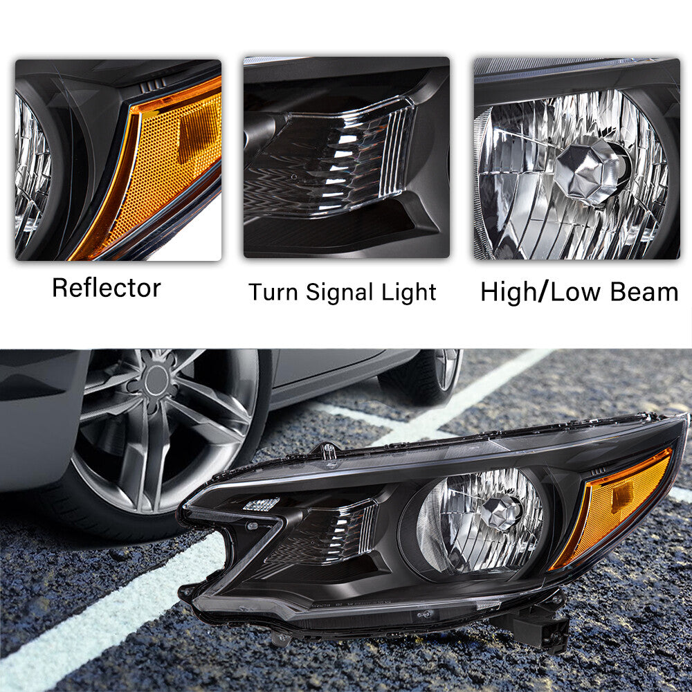 For 2012 2013 2014 Honda CR-V Black Headlights Assembly Amber Corner Lamps Pair