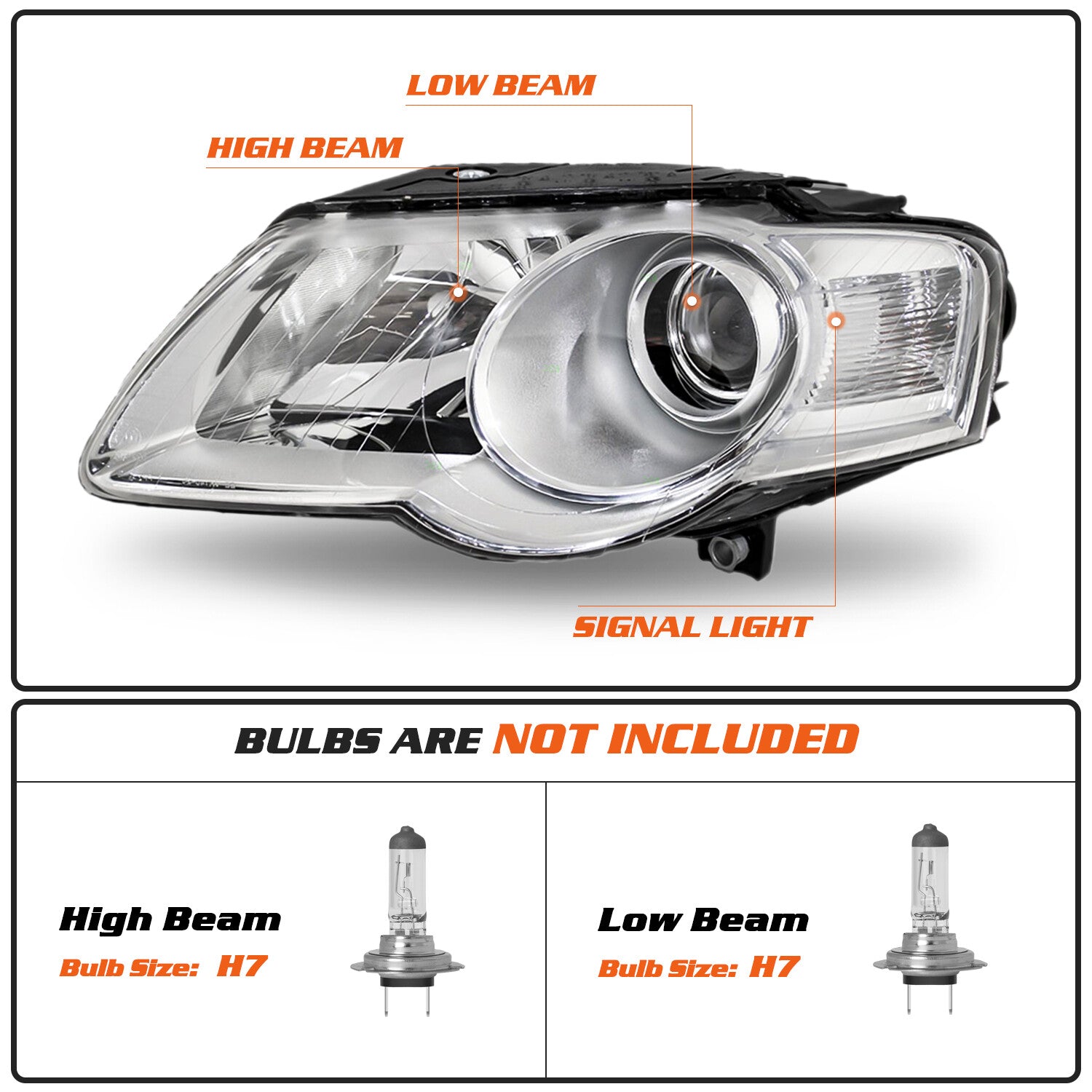 Chrome Pair Projector Headlight For 2006-2010 Volkswagen Passat B6 Sedan & Wagon
