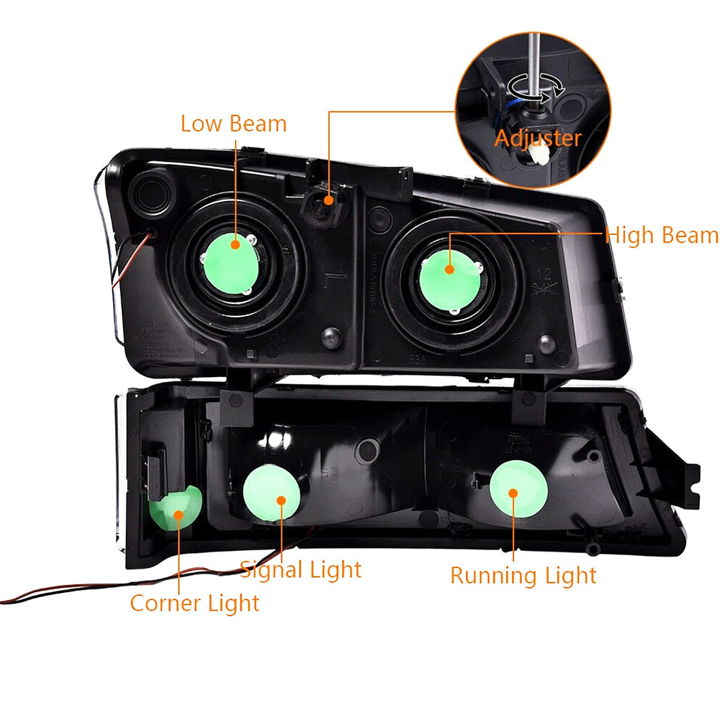 Pair For 2003-2006 Chevy Silverado1500-3500 Chrome Headlights Headlamp w/LED DRL