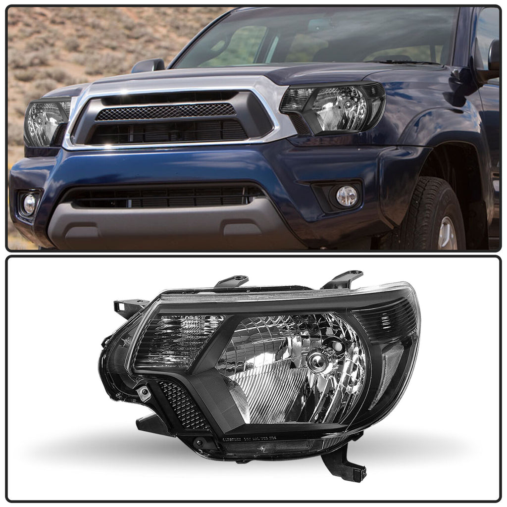 For 2012-2015 Toyota Tacoma Pickup Black Headlights Clear Corner Headlamps Pair