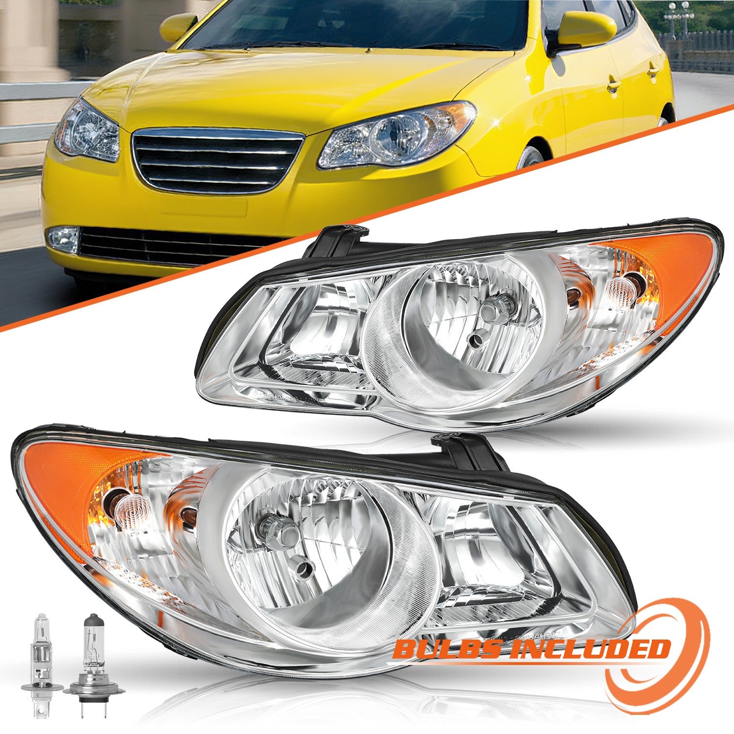 W/Bulb For 2007 2008 2009 2010 Hyundai Elantra Headlight Assembly Set Front Pair