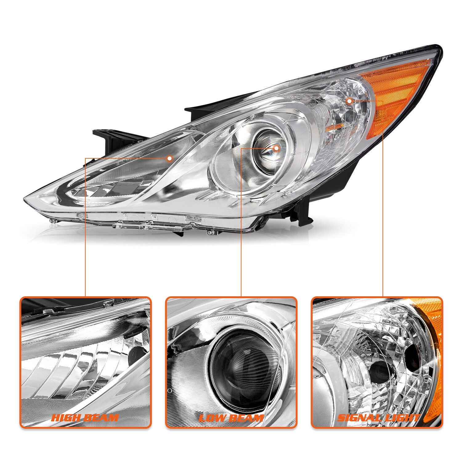 Chrome Housing For 2011 2012 2013 2014 Hyundai Sonata New Projector Headlight