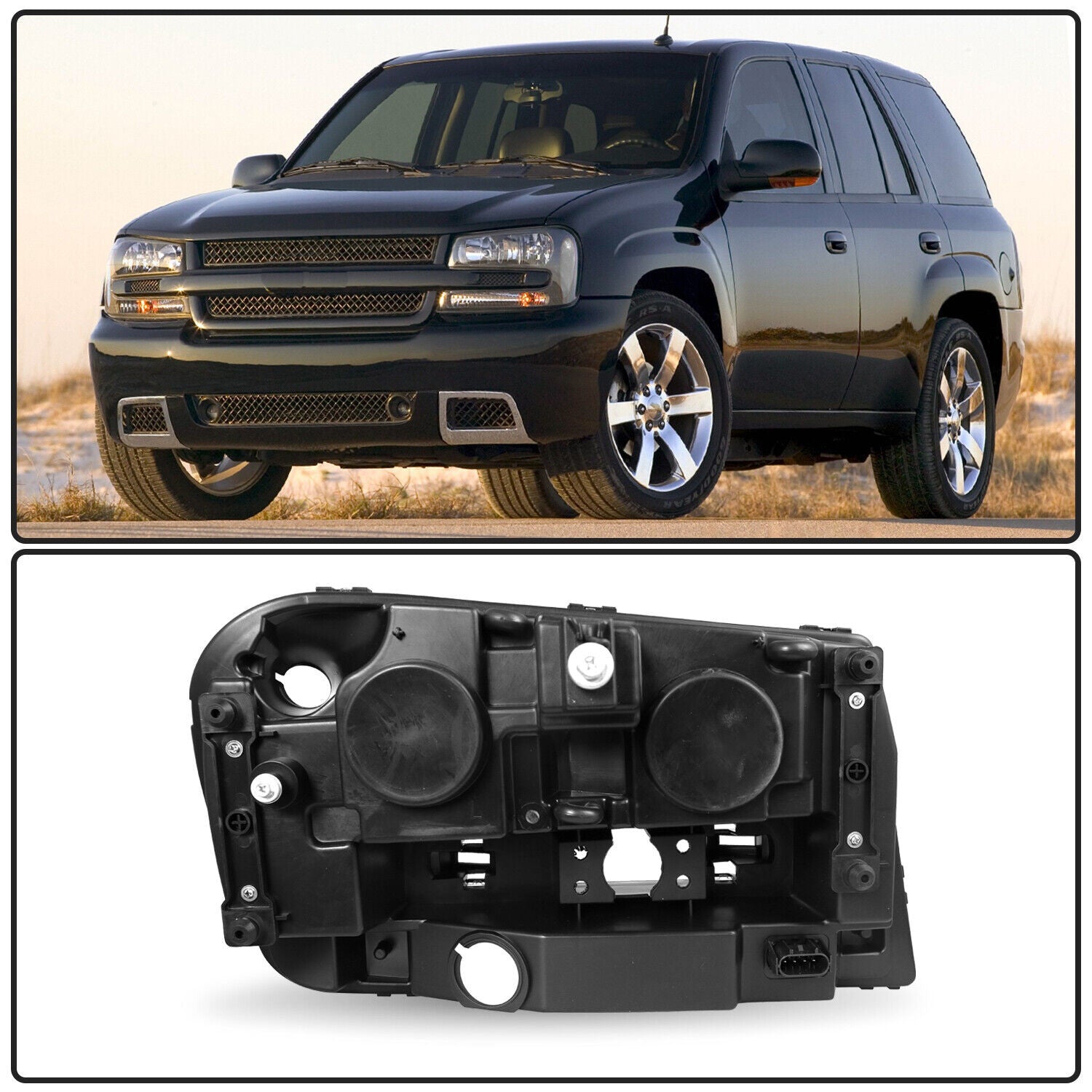 For 2002-2009 Chevy Trailblazer Black Clear Corner Headlight w/ Bulb LH+ RH Sets