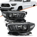 For 2016-2022 Toyota Tacoma Halogen W/O LED DRL Headlights Black Headlamps Pair