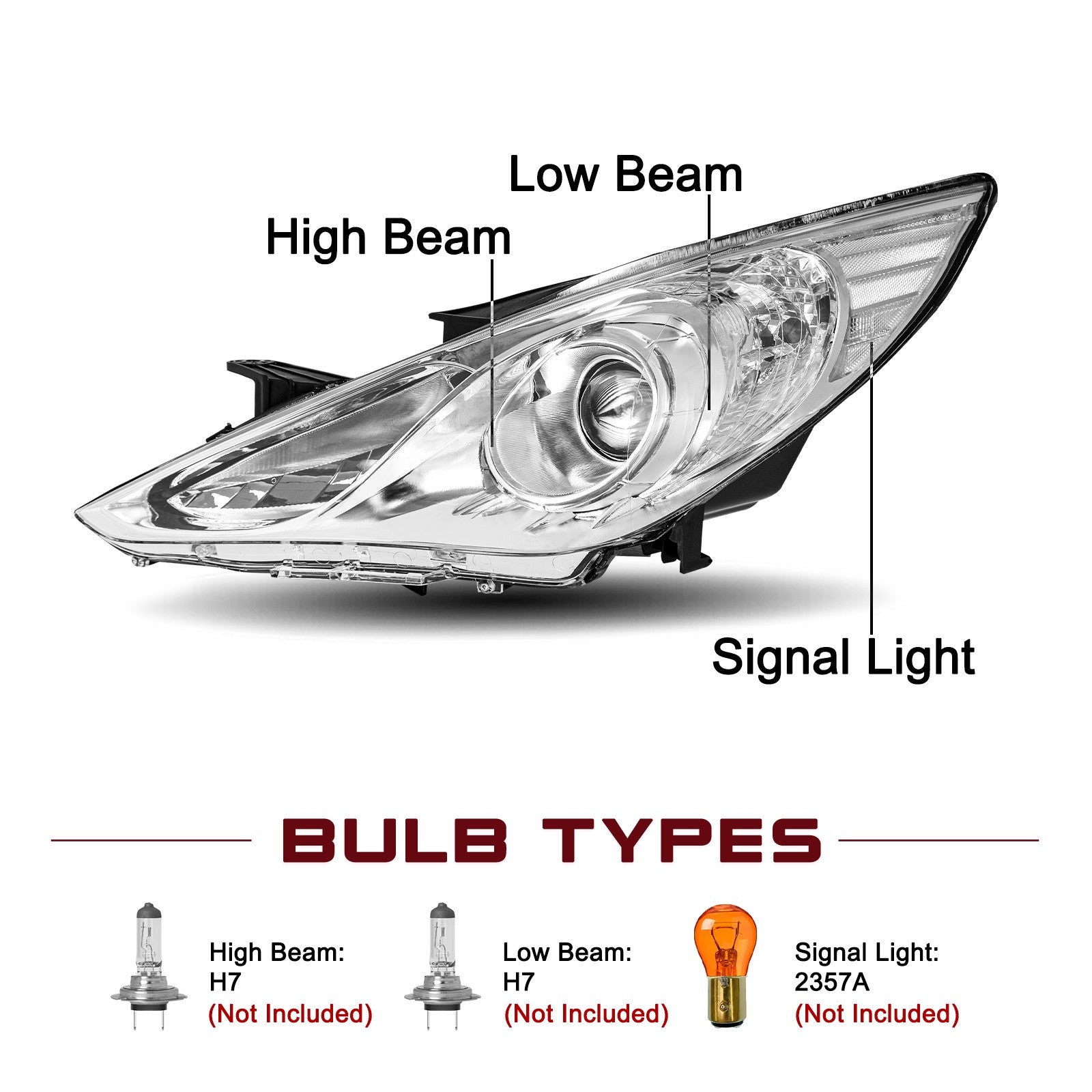 For 2011-2014 Hyundai Sonata Pair HeadLamps Chrome Clear Projector Headlights