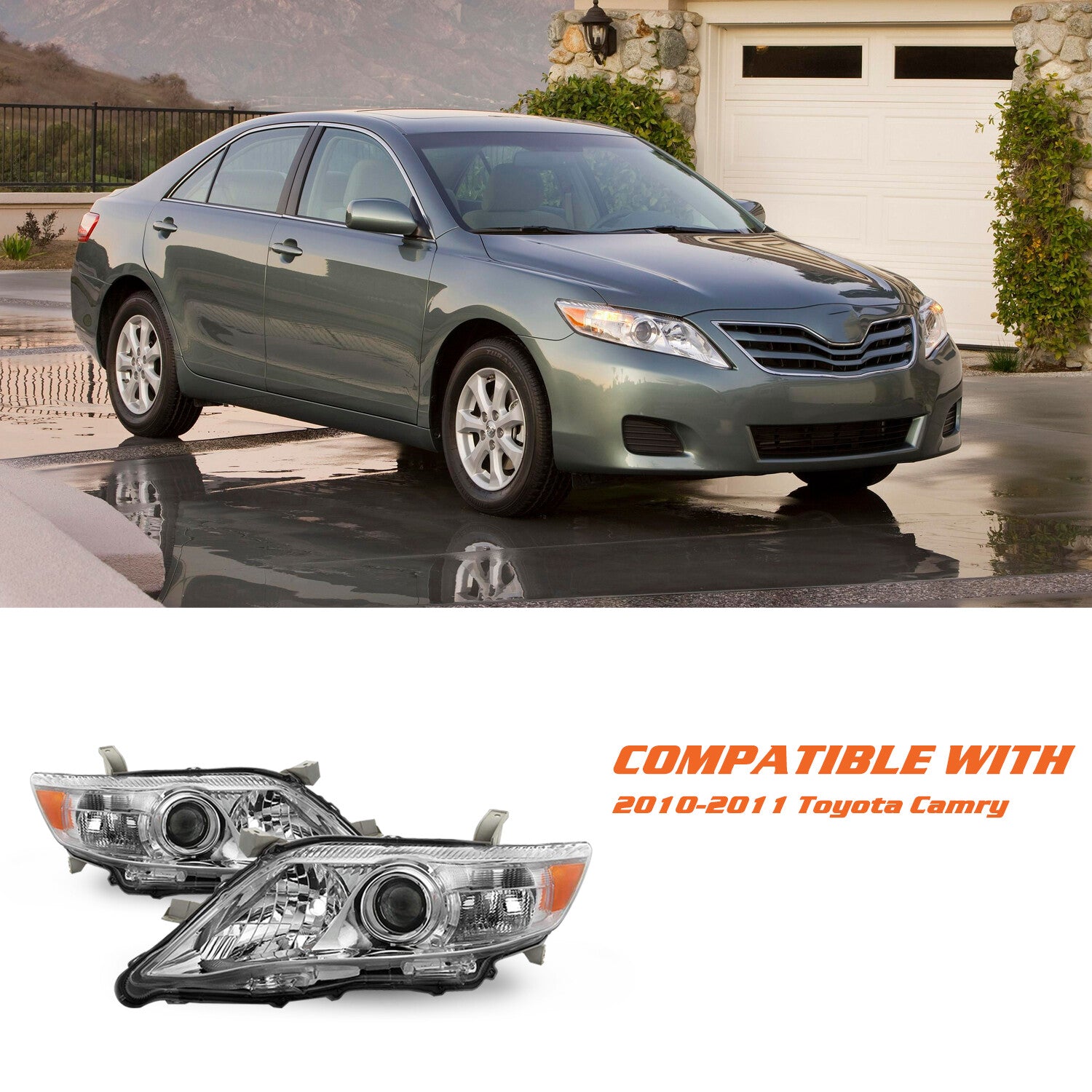 Left&Right Headlight Assembly Reflector For 2010-2011 Toyota Camry Sedan 4-Door