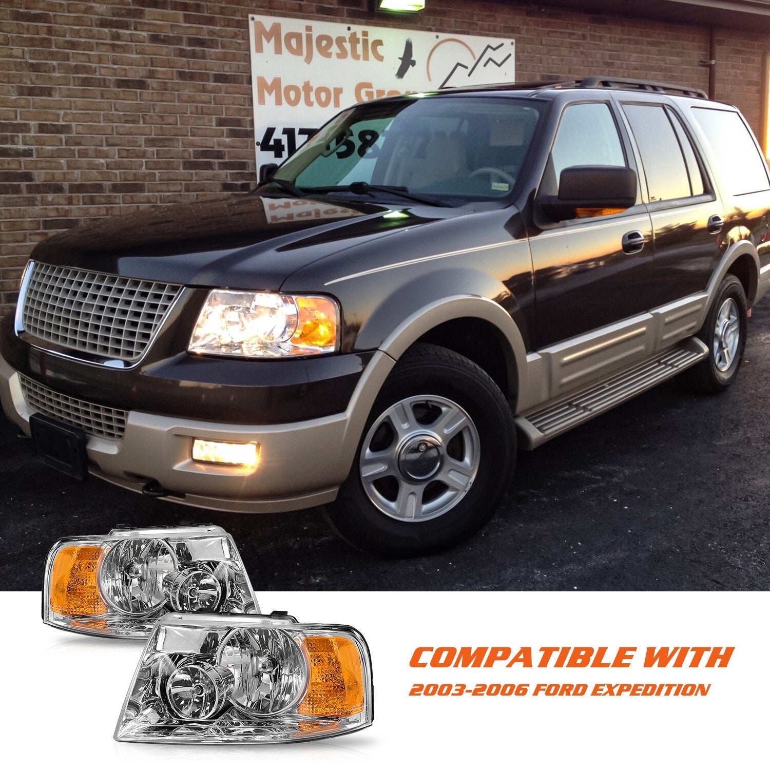 Pair Headlights Assembly For 2003-2006 Ford Expedition Chrome Housing W/Bulbs