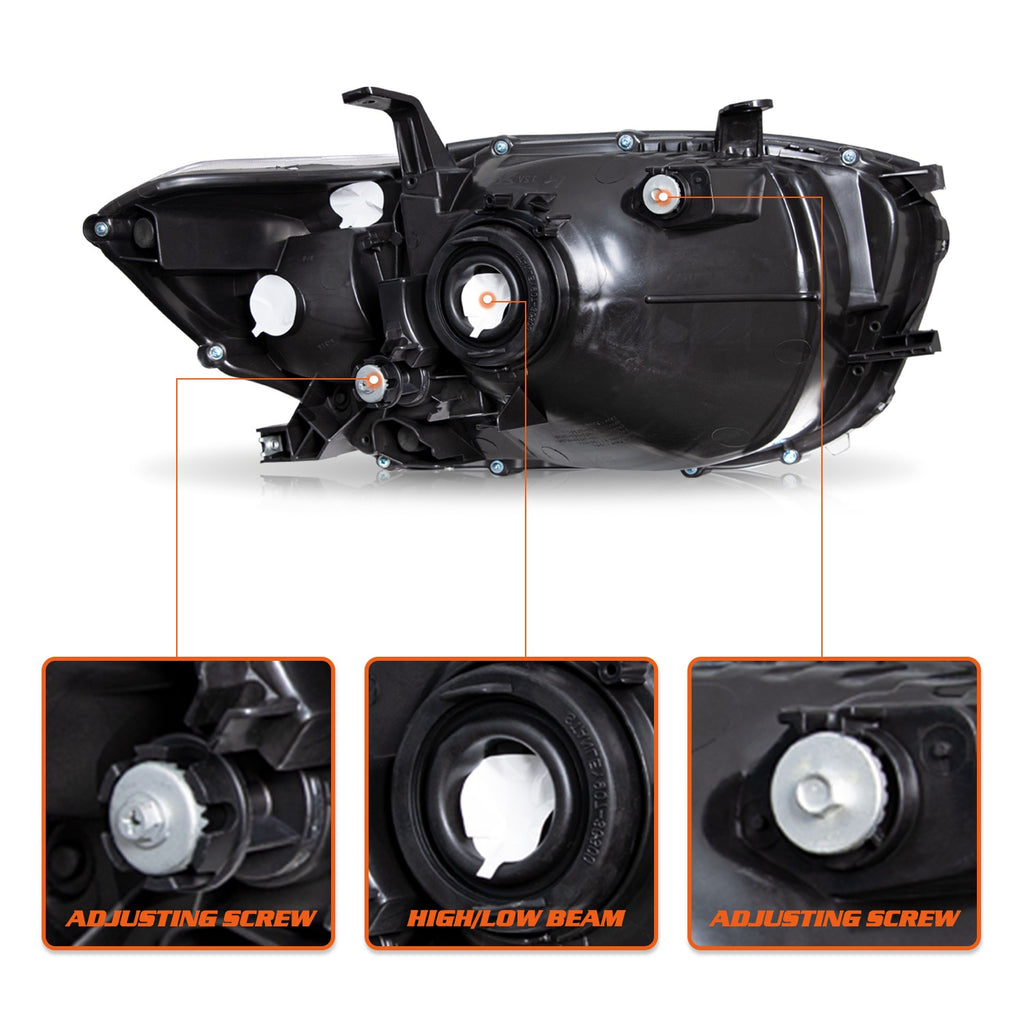 For 2008 2009 2010 Toyota Highlander Black Housing Headlights Lamps L+R Pair