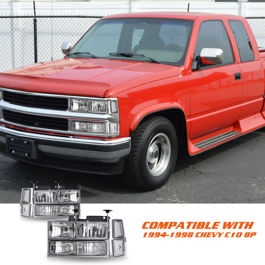 For 94-98 Chevy Silverado C10 C/K 1500 2500 3500 Headlight Bumper Lamp w/Bulbs